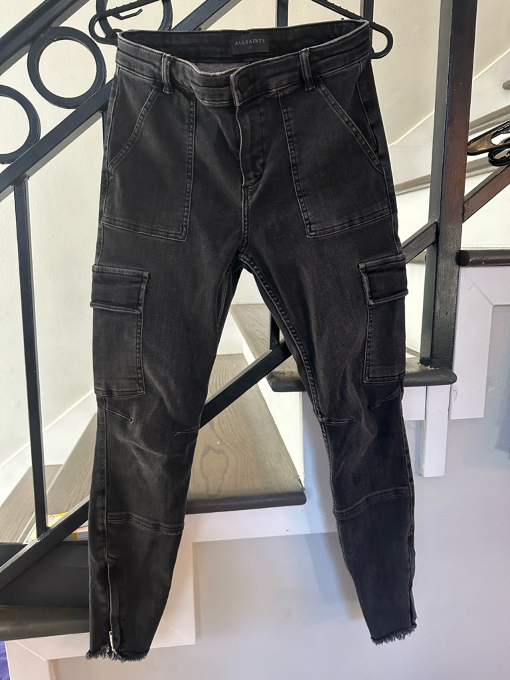 AllSaints Washed Black Skinny Cargo Jeans